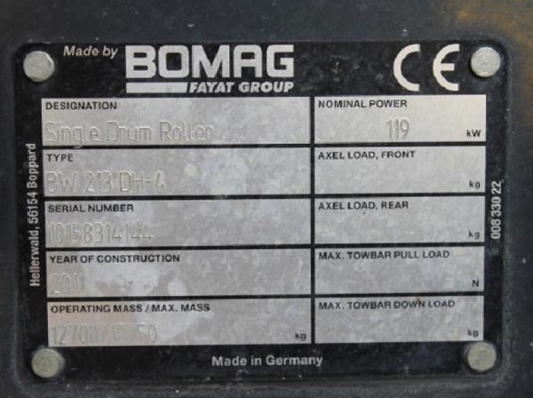 Продажа виброкатка грунтового BOMAG BW 213 DH-4